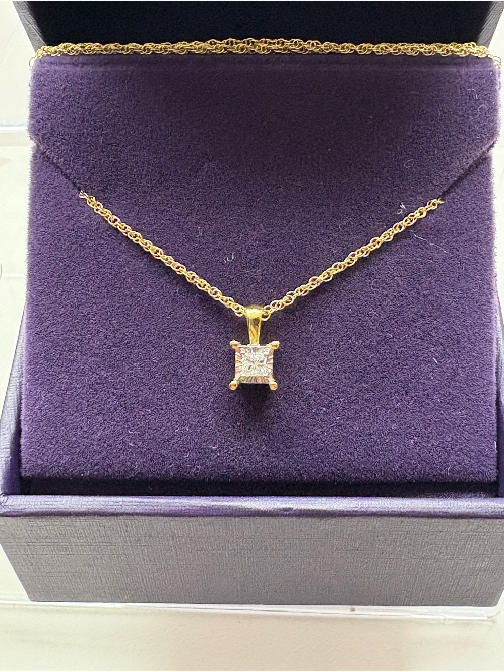 1/10 CT Princess-Cut Diamond Solitaire Pendant with 14K Plated Chain